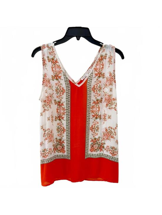 Violet & Claire Tops - Violet & Claire Orange Floral Printed Boho Sleeveless V-neck Tank- Size Medium